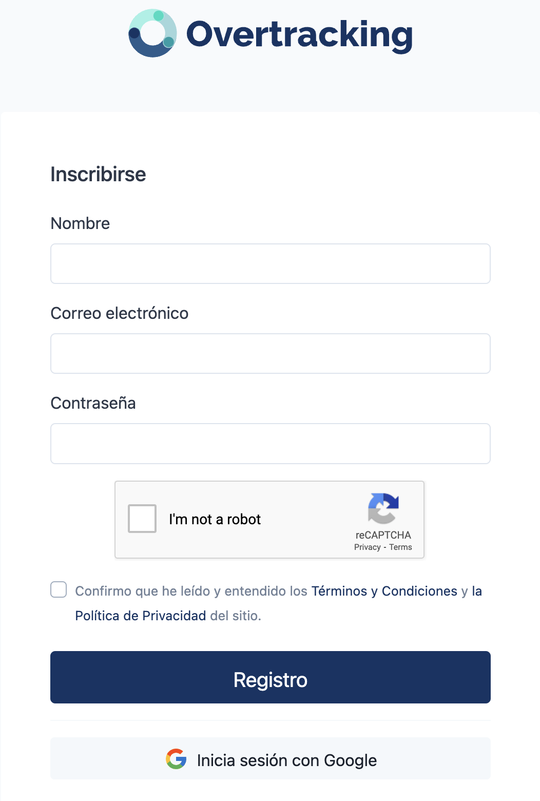 interfaz registro overtracking